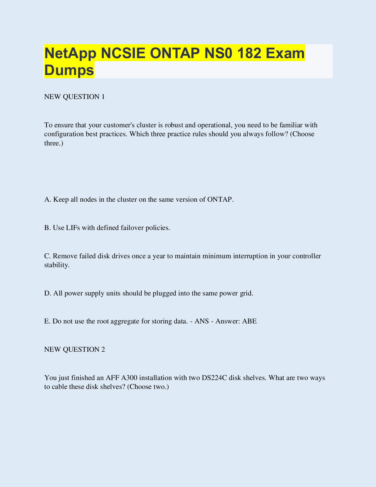 Preview image for NetApp NCSIE ONTAP NS0 182 Exam Dumps| with 100% Correct Answers | Updated & Verified
